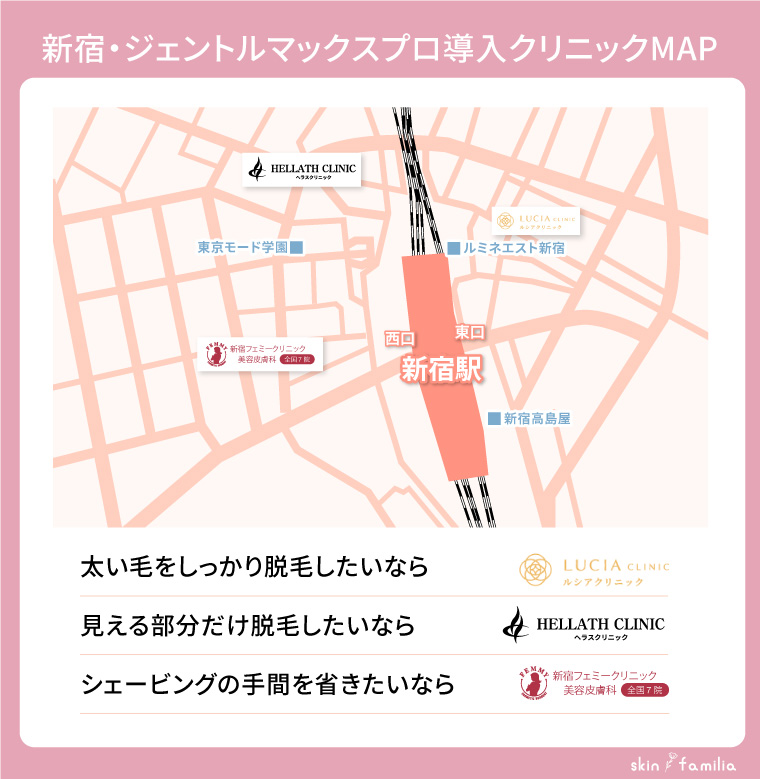 新宿でジェントルマックスプロを導入しているクリニックのMAP一覧