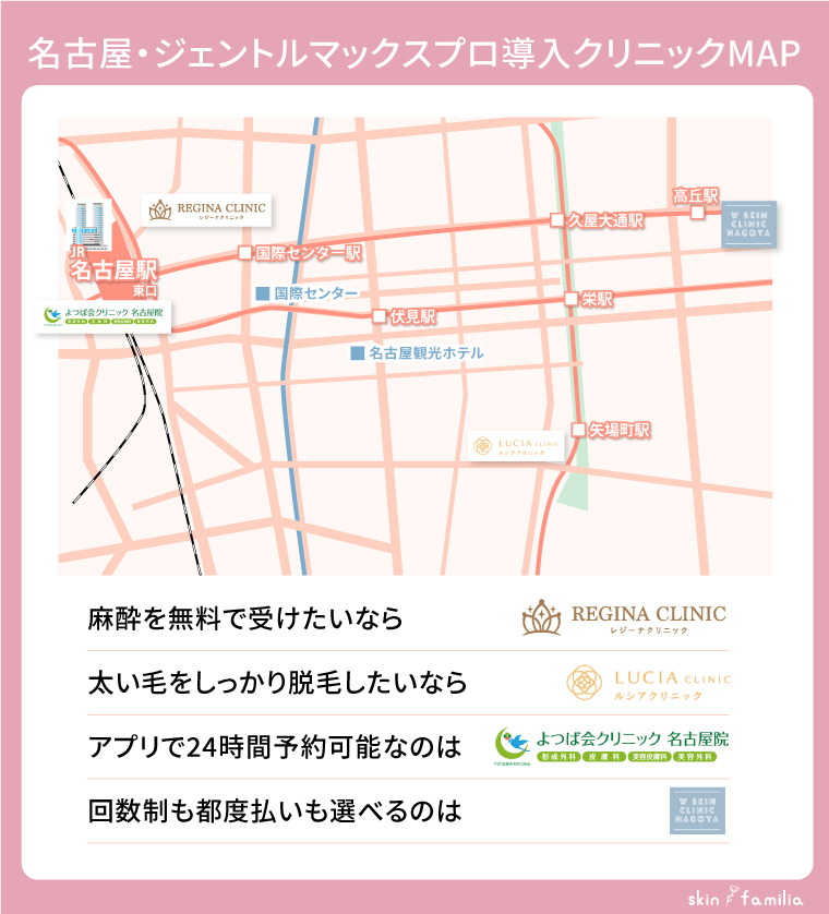 名古屋でジェントルマックスプロを導入しているクリニックMAP